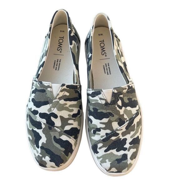 NEW Toms Dirty Olive Camouflage Print Women’s Alpargata Slip-On — SZ 6 - Picture 2 of 11